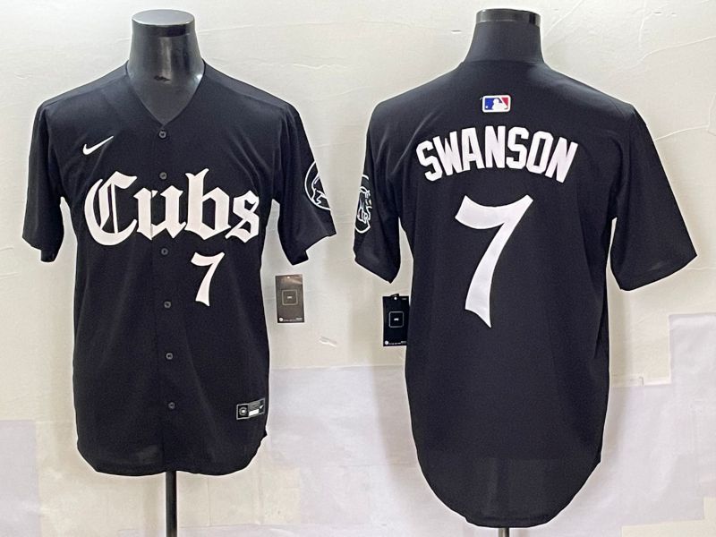 Men 2025 Chicago Cubs #7 Swanson Black Five generations Joint Name Nike MLB Jersey style 8->chicago cubs->MLB Jersey